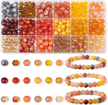 DUQGUHO 8mm Orange Glass Beads for Jewelry Making & DIY Crafts - 360PCS, Round, Modern, Loose Beads