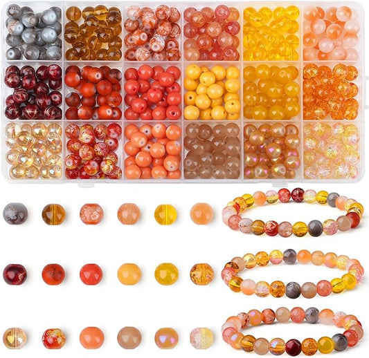 DUQGUHO 8mm Orange Glass Beads for Jewelry Making & DIY Crafts - 360PCS, Round, Modern, Loose Beads