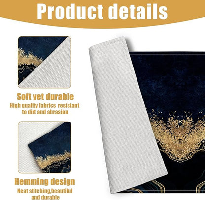 Abstract Navy Blue Marble Placemats Set of 6, Linen Place Mat Washable Stain Resistant Table Mats for Farmhouse Kitchen Dining Holiday Party Wedding Decor 12x18 Inch
