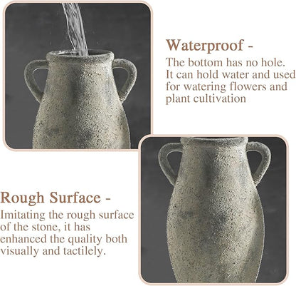 Ceramic Rustic Vase with Handle,11.3 inch Vintage Vase for Home Decor - Tall Farmhouse Flower Vase with 2 Handles, Living Room Entryway Table Centerpiece Decor