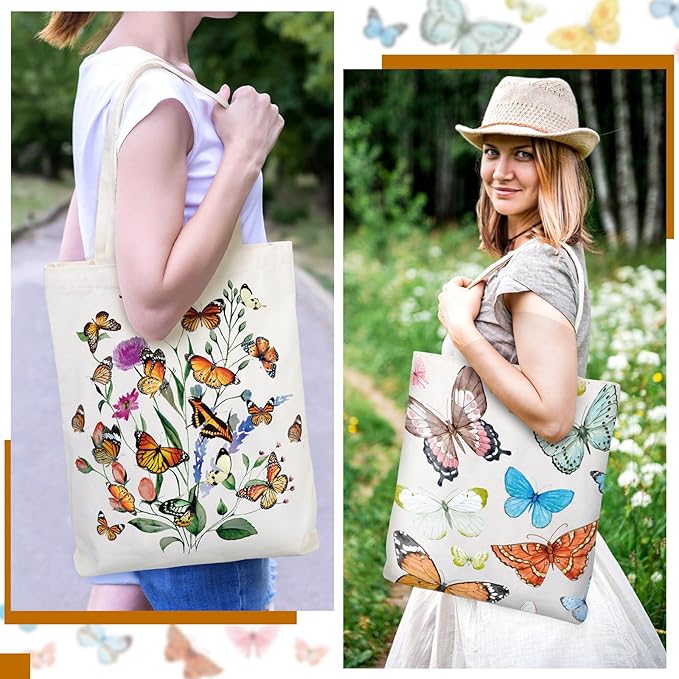 Sweetude 8 Pcs Christmas Book Lovers Club Gifts Bulk Canvas Tote Bags Bookish Librarian Reader Gift for Women Teacher Present(Butterfly)