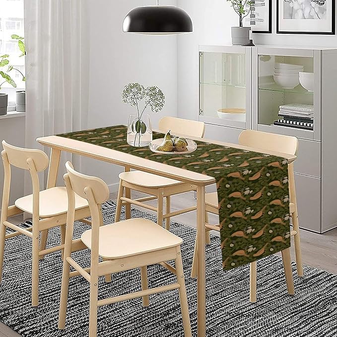 William Morris Table Runner, Vintage Green Botanical Plant Birds Retro Table Runner for Kitchen Dining Cafe Party Holiday Decoration, 13x70 Inch