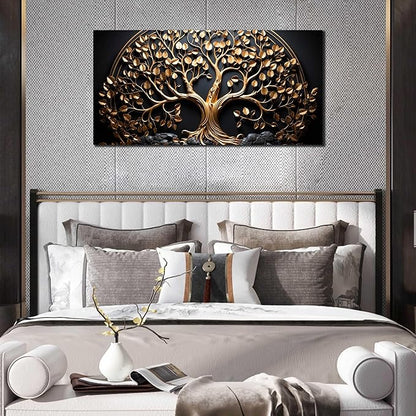 Tree Canvas Wall Art for Living Room Black and Gold Wall Art for Office Modern Art Wall Decor Bedroom Size 20" x 40"