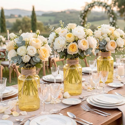Vintage Glass Flower Vase，3 Pack Farmhouse Gold Glass Centerpiece Vases Mason Jars for Weddings, Parties & Home Decor Bulk (3, Gold)