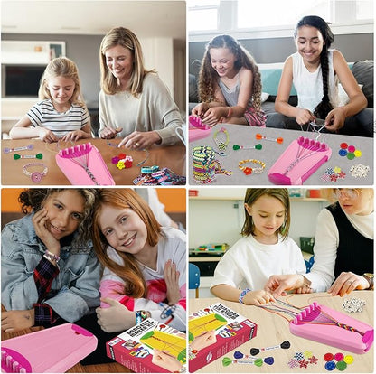 Maynacs Arts and Crafts for Kids Ages 8-12,Friendship Bracelet Making Kit for Girl,Kids Jewelry Making Kit with 28 Pre-Cut Threads,Christmas Birthday Gifts for Ages 6 7 8 9 10 11 12 Year Old Pink