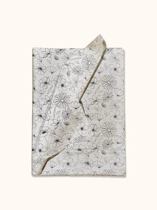 Pro Supply Global Black and White Floral Printed Tissue Paper for Gift Bags or Boxes and Wrapping - Spring Bulk Decorative Art Tissue Paper for Packaging and Gifting | 24 Sheets 20" x 30"