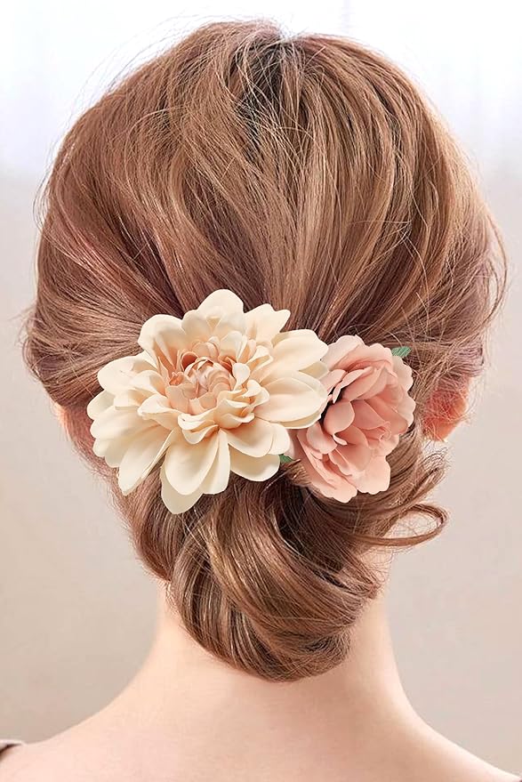 Fake Flower Heads Mini Artificial Flower Nude Color Faux Dahlia Rose Flowers for Crafts Cake Blossom Wreath Bouquets for Wedding Bridal Party Baby Shower Graduation Season Home Decor
