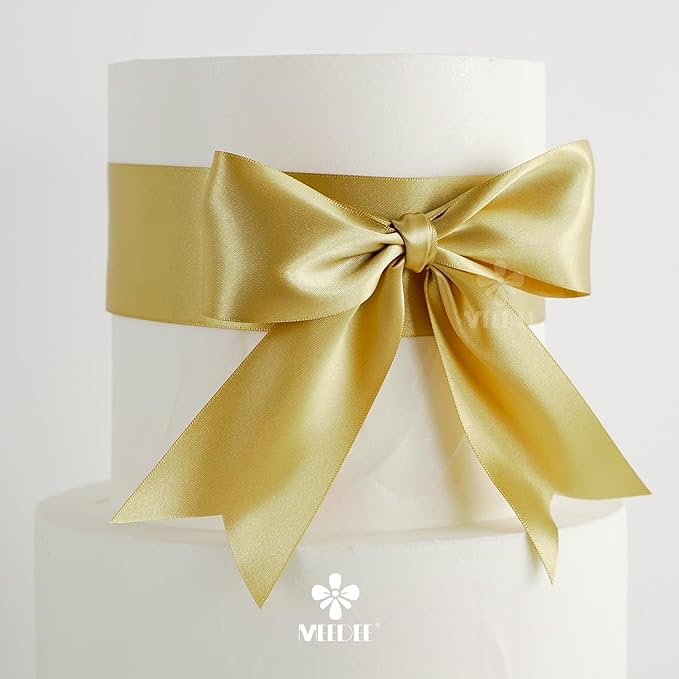 MEEDEE Gold Satin Ribbon 2 Inch Gold Ribbon Lux Double Faced Ribbons by 25 Yards Silk Satin Ribbons for Gift Wrapping, DIY Crafts, Wedding, Flower Bouquet, Holiday Decorating