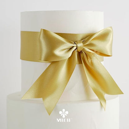 MEEDEE Gold Satin Ribbon 2 Inch Gold Ribbon Lux Double Faced Ribbons by 25 Yards Silk Satin Ribbons for Gift Wrapping, DIY Crafts, Wedding, Flower Bouquet, Holiday Decorating