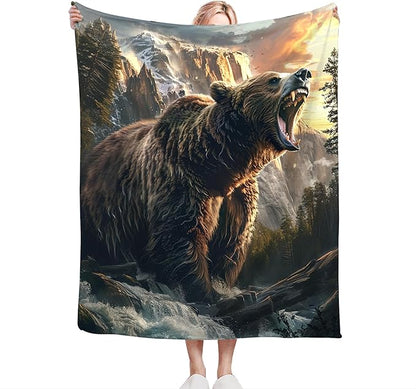 Bear Blanket Throw for Cabin Decor - Soft Warm Cozy Fleece for Girls, Boys, Men, Women, Kids, Adults - Couch, Sofa, Bed - 50"x40"