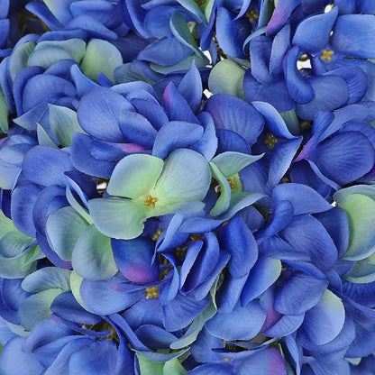 Hollyone Blue Silk Hydrangea Artificial Flowers Heads 7.4inch Large Fake Hydrangea 4Pcs Full Faux Flowers with Stems for Wedding Party Table Centerpieces Flower Arrangement Home Decor