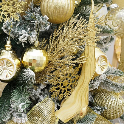 Christmas Glitter Stems 24pcs Artificial Pine Tree Picks for Christmas Tree Ornaments fillers, DIY Xmas Wreath, Crafts, Garland, Holiday, Party, Wedding and Home Decoration(Gold)
