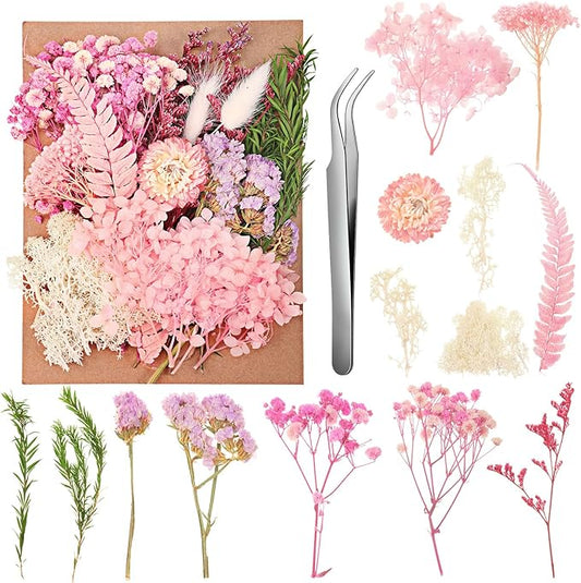 Real Dried Flowers, Natural Dry Flowers Mixed Natural Pressed Flowers Flores Secas Dried Florals for Crafts,Resin,Candle Making (Pink)