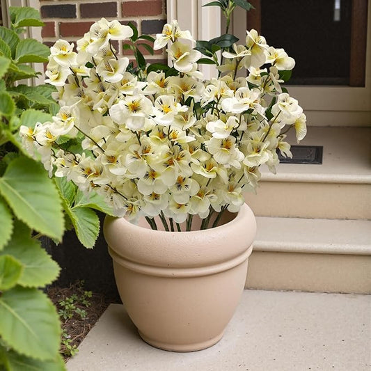 Artificial Flower Stems Bundle, White and Green, for Indoor Outdoor Home Decor (12, White)