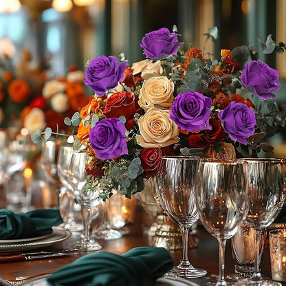 50pcs Artificial Roses Flowers in Bulk,Realistic Silk Fake Rose with Long Stem for Wedding Centerpieces Bouquet Party Floral Arrangement Home Decoration (Purple)