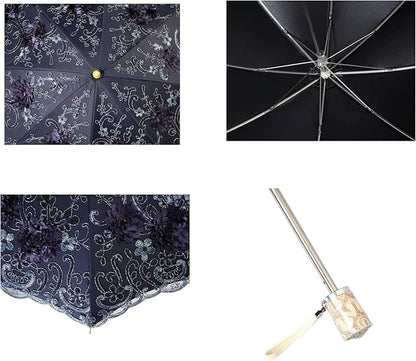 LCY Embroidered Lace Double-deck Anti-UV Parasol Sun/Rain/Snow Folding Umbrella