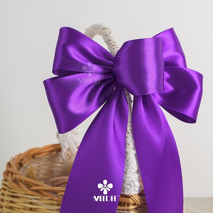MEEDEE Purple Satin Ribbon 2 Inch Purple Ribbon Lux Double Faced Ribbons by 25 Yards Silk Satin Ribbons for Gift Wrapping, Weddings, Flower Bouquet, Holiday Decorating