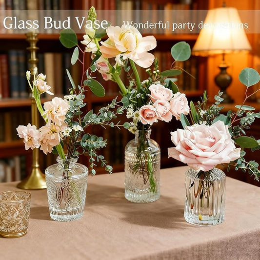 Bud Vases Set of 12 Pcs, Mini Glass Vases for Flowers, Vintage Vase for Centerpieces, Small Flower Vase Design for Wedding Home Flower Party Decor