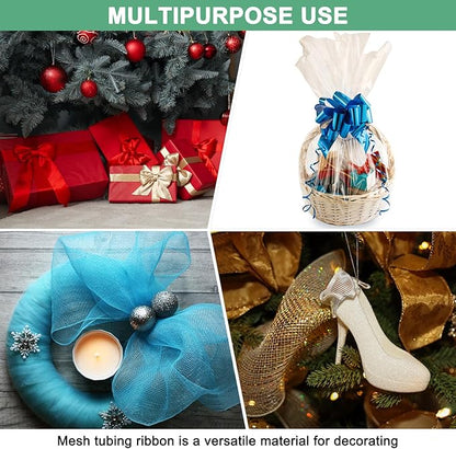 Mesh Tube Ribbon 25 Yards, 10mm Elastic Fabric Ribbons Mesh Tubing for Crafts/Gift Wrapping/Flower Bouquets/Wedding/Birthday/Holiday/Wreaths Christmas/Decoration[Black]
