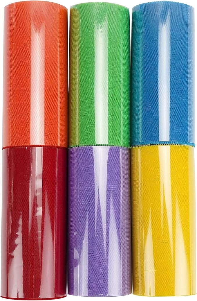 MEEDEE Rainbow Tulle Ribbon 6 Colors Roll Tulle Fabric Rainbow Spool Ribbon for Tutus Wedding Decorations Party Decorations Gift Wrapping Skirt Dress (6 inch by 25 Yards/Roll)