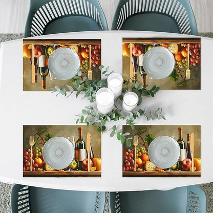 Grapes Fruit Wine PVC Placemats Set of 1 Wipeable Table Mats Washable Heat Resistant Non Slip Vinyl Dining Table Mat for Kithen Indoor Outdoor Patio Farmhouse Place Mats Decorative