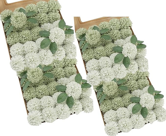 Artificial Flowers, 100pcs Artificial Rose for DIY Wedding Bouquets Centerpieces Arrangements, Sage Green Dahlia Flowers with Stem for Bridal Shower Party Home Decorations