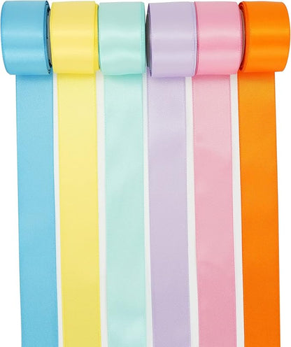HUIHUANG Pastel Rainbow Ribbon Colored Satin Ribbon Assortment 1 inch Pastel Rainbow Ribbons for Crafts Easter Day Gift Basket Gift Wrap Birthday Baby Shower Party Decor DIY Hair Bows -Total 30 Yards