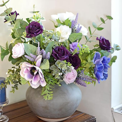 FiveSeasonStuff 12 Stems Artificial Flowers Real Touch Silk Roses for Wedding Decoration Bridal Bouquets Table Centerpieces Party Shower, Packed in Box (Mysterious Purple)