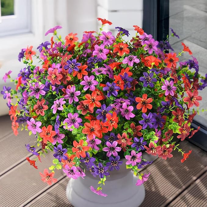 Homsunny Artificial Mums Fake Flowers for Outdoors Decoration, 12 Bundles Faux Silk Daisy Plants UV Resistant for Outside Garden Front Door Porch Planter Patio Yard (Mix)