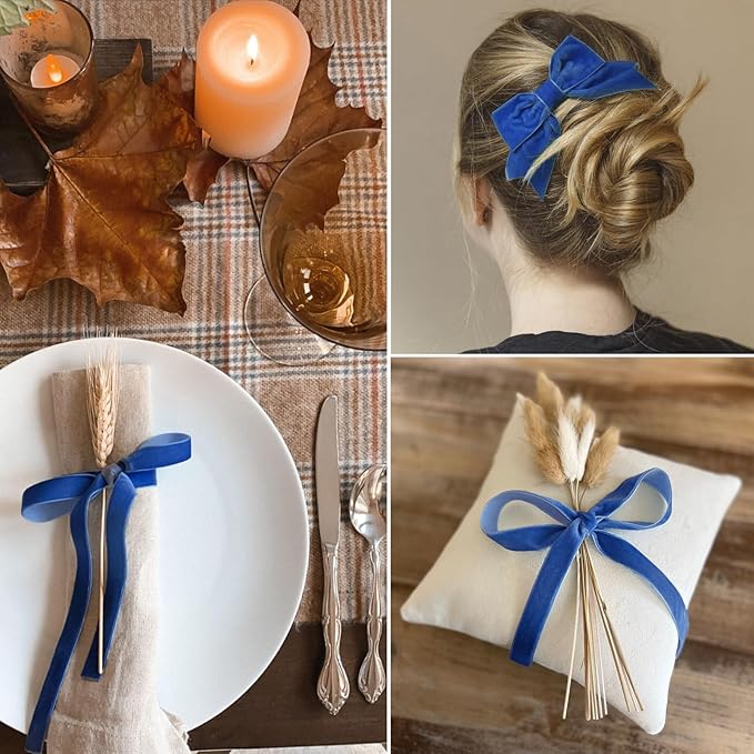 Royal Blue Velvet Ribbon - 3/8 Inch x 10 Yards for Gift Wrapping, Crafts, Christmas Decor, Bow Making, Vintage Fabric