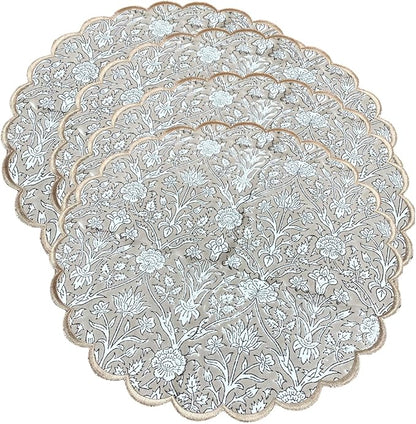 Ridhi Bo-ho Round Place Mat Easter Floral Cotton Washable Placemats 15" Round Embroidery Block Print Table Mat (Pack of 4-15 Inch Round, Taupe)