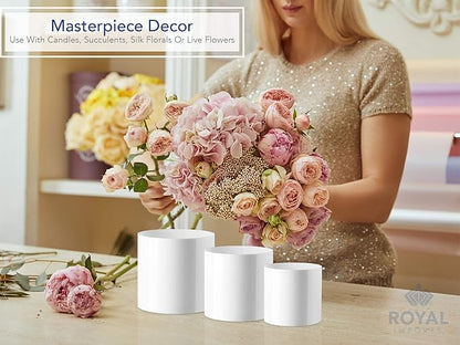 Royal Imports Flower Acrylic Vases Cylinders - Decorative Centerpiece Display for Home or Wedding - Non Breakable Plastic, 6" - White