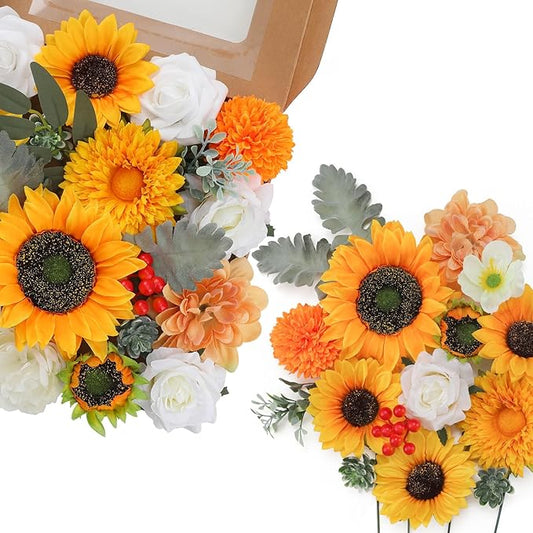Senseya Artificial Flowers Combo Box for Decoration,Silk Mix Fake Flowers with Stems DIY Wedding Bouquets,Artificial Flowers Bulk Box Set Home Cake Decor