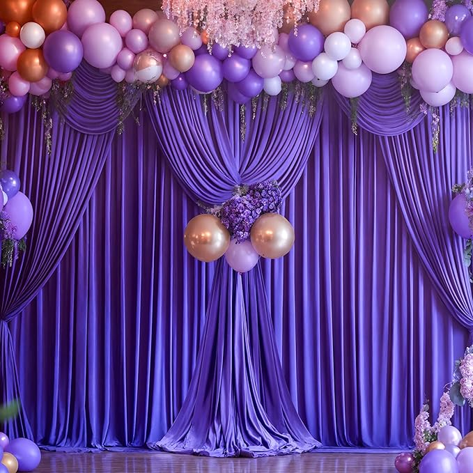 Wish Care Purple Backdrop Curtains - 6 Panels, Wrinkle-Free, Polyester, Photography Drapes for Baby Shower, Birthday Party, Wedding, Prom, Photo Booth - 24 X 10FT (Purple)