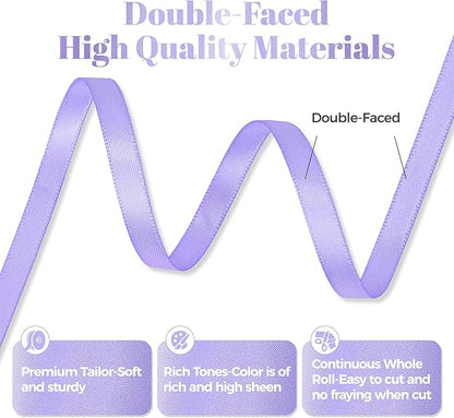 Lilac Satin Ribbon, Double Faced 1/4 Inch X 50 Yards, Premium Polyester Satin Ribbon for Gift Wrapping, Crafts, Wedding Decor