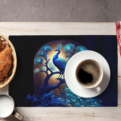 Blue Peacock Placemats Set of 6, Peacock Tree Place Mats Washable Double-Sided Table Mats for Kitchen Dining Room Home Party Indoor Decor 6 PCS 12x18 Inch