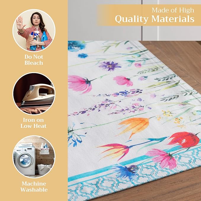 Maison d' Hermine Placemats Set of 4 100% Cotton Washable Cloth Place Mats, Reusable Table Mats for Kitchen Dining Decoration, Party, Restaurant Spring/Summer (Happy Florals - High Summer, 13" x 19")