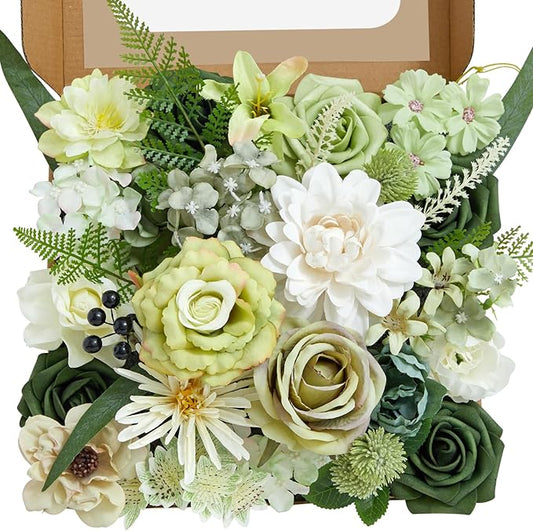 Artificial Flowers, 2PCS Silk Green Flowers for Centerpieces Decoration, Fake Cake Flowers for DIY Wedding Bridal Bouquets Home Party Floral Arrangement Decor