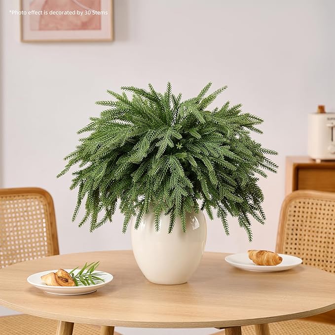12Pcs 18'' Norfolk Pine Stems Realistic, Lifelike Christmas Greenery Pine Branches for DIY Wreaths, Vase Fillers, Indoor Outdoor Decor, Real Touch Christmas Decorations for Table, Mantle