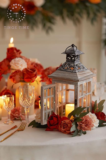 TINGE TIME Artificial Flowers, 25pcs Real Looking Gradient Fall Orange Rose Fake Roses w/Stem for DIY Wedding Bouquets Centerpieces Arrangements Party Baby Shower Home Decorations