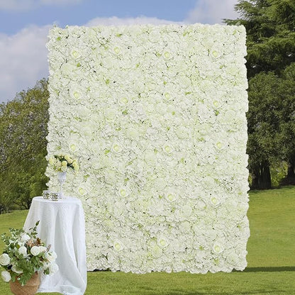 White Artificial Flower Wall Backdrop: 7.5ftx3.74ft Roses Wall Background Panels 3D Floral Wall Decor for Wedding Anniversary Party