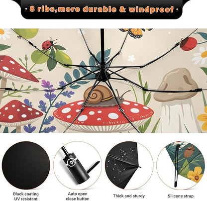 Automatic Folding Umbrella Windproof Strong, UV Protection Compact Floral Hydrangea Hummingbird Sun Rain Sun Rain Travel Umbrellas for Women Men