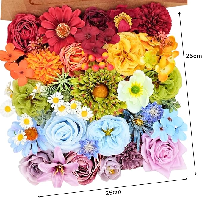 ASTRYAS 38Pcs Colorful Artificial Flowers Combo Box, Fake Silk Rainbow Flowers Faux Floral Arrangement for Christmas DIY Wedding Bridal Bouquets Baby Showers Table Centerpieces Home Decoration