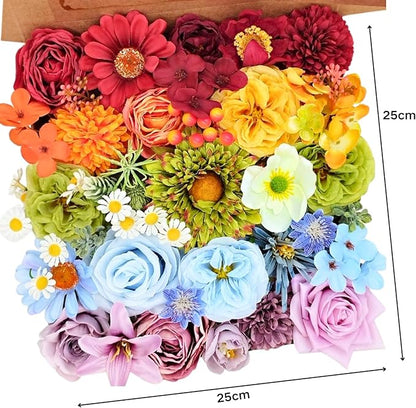 ASTRYAS 38Pcs Colorful Artificial Flowers Combo Box, Fake Silk Rainbow Flowers Faux Floral Arrangement for Christmas DIY Wedding Bridal Bouquets Baby Showers Table Centerpieces Home Decoration