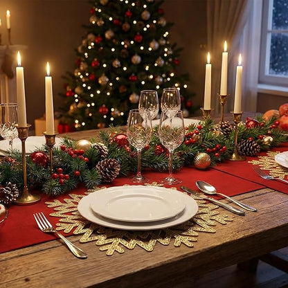 Snowflake Placemats Set of 6, Washable Christmas Placemats Snowflake Tablemats Hollow Out Round Vinyl Place Mats for Dining Table Setting Kitchen Table Mats Christmas Decoration(Gold Snowflake)