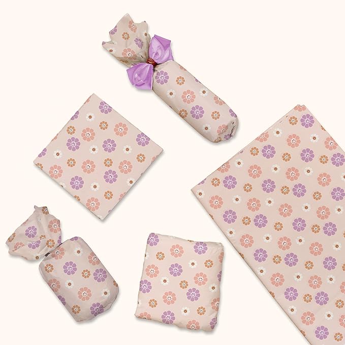 Pro Supply Global Groovy Flowers Printed Tissue Paper for Gift Bags or Boxes and Wrapping - Spring Floral Bulk Decorative Art Tissue Paper for Packaging and Gifting | 24 Sheets 20" x 30"