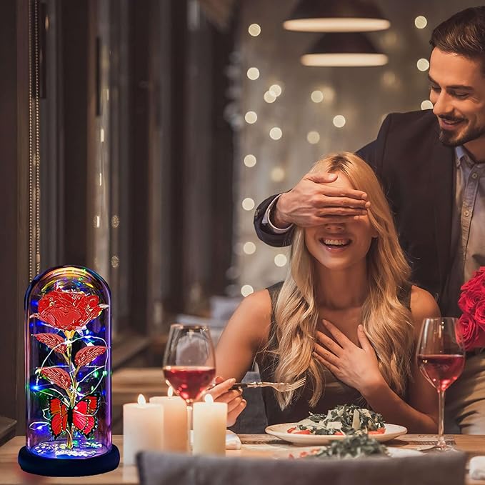 Womens Gifts for Christmas,Christmas Flowers Gifts for Women Mom Sister Grandma Wife Girlfriend, Rose Gifts for Mom,Xmas Gifts Her,Glass Flowers Light Up Rose for Women Red
