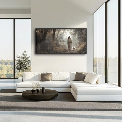 Vintage Christian Large Wall Art Framed Religious Wall Decor for Living Room Jesus Lamb Pictures Oversized Canvas Print Painting Modern Extra Large Artwork for Bedroom Office 60"x30"