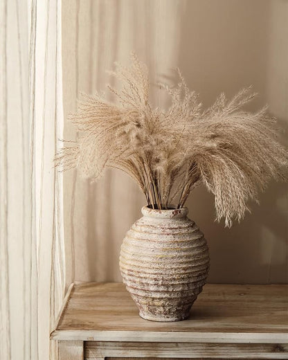 Ceramic Rustic Vase for Decor - 8.4Inch Farmhouse Vases - Decorative Vase for Home Decor, Boho, Wabi-sabi - Oatmeal Milkshake