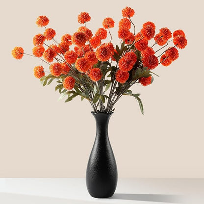 JAKY-Global Fall Flower Fake MUMS Artificial 10 Stems,Long Stems Silk Flowers Autumn Home Decor,Faux Floral Pompon Balls for Table Vase,Halloween Centerpieces,Wedding Arrangements